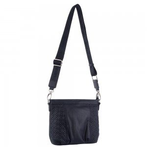 Pierre Cardin Webbing Strap Leather Crossbody Bag Navy | HAFDK6537