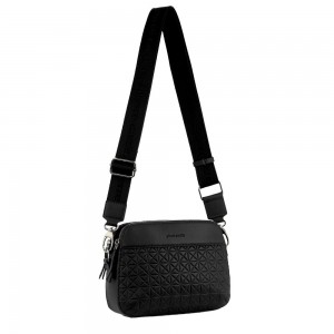 Pierre Cardin Webbing Strap Leather Crossbody Bag Black | FVLKE6914