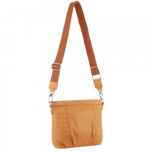 Pierre Cardin Webbing Strap Leather Crossbody Bag Apricot | LCVBS2516