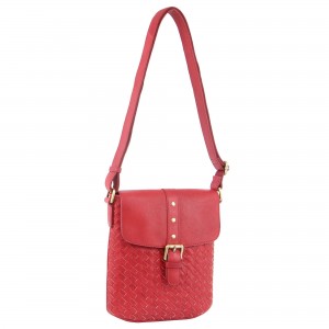 Pierre Cardin Woven Leather Cross-Body Bag with flap Red | ASRDN8341