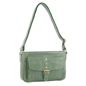 Pierre Cardin Woven Leather Crossbody Bag Green | RVGMT8451