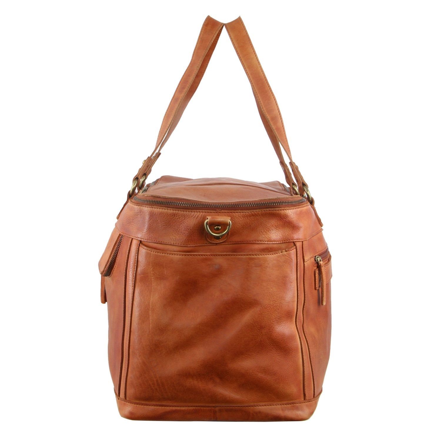 Pierre Cardin Burnished Leather Multi-Compartment Overnight Bag Brown | TQSPZ1487