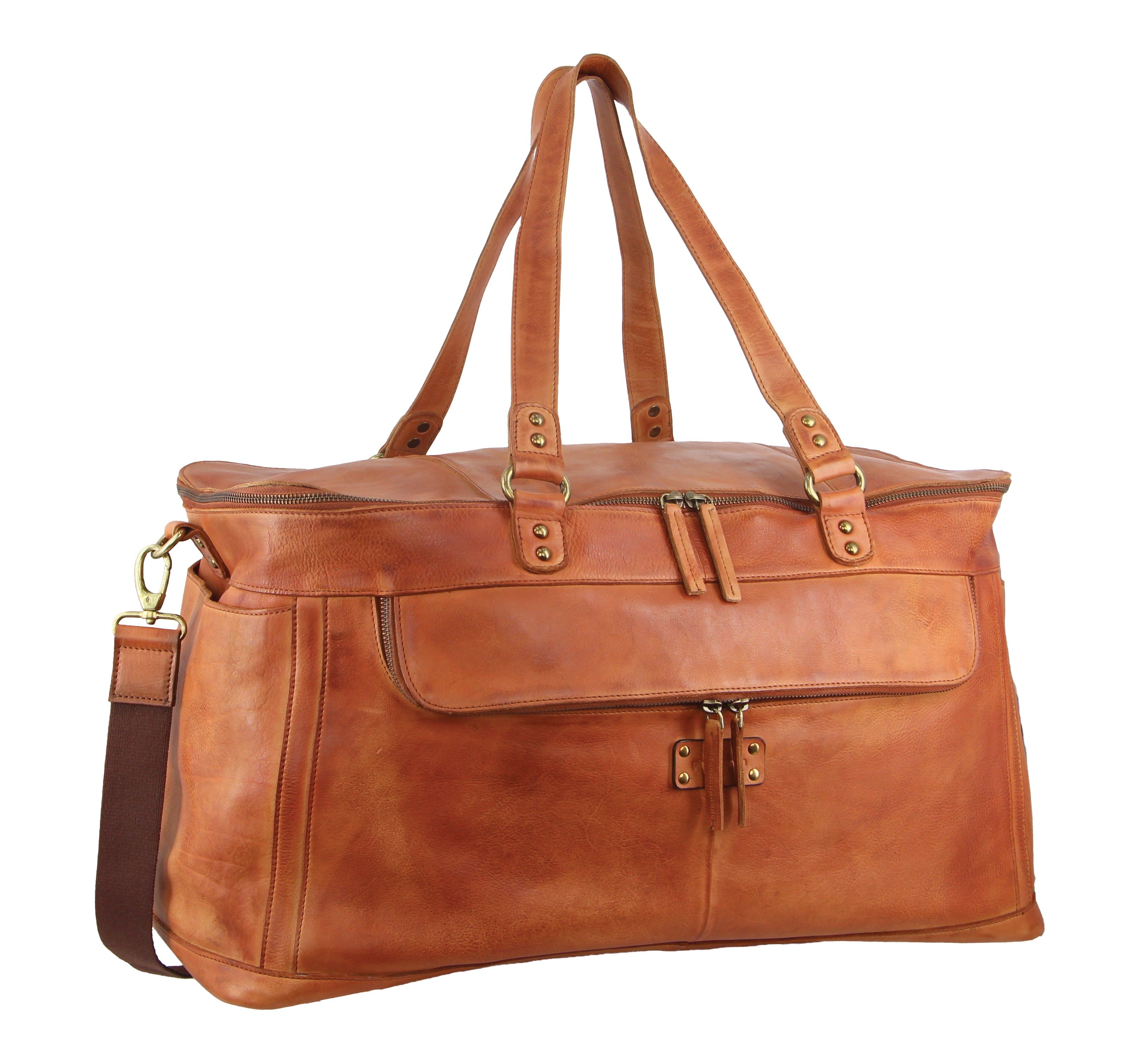 Pierre Cardin Burnished Leather Multi-Compartment Overnight Bag Brown | TQSPZ1487