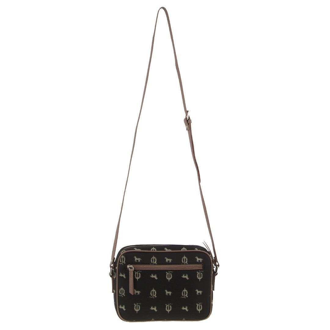 Pierre Cardin Canvas Leather Trim Square Cross-body Bag Black | PDVTY7216