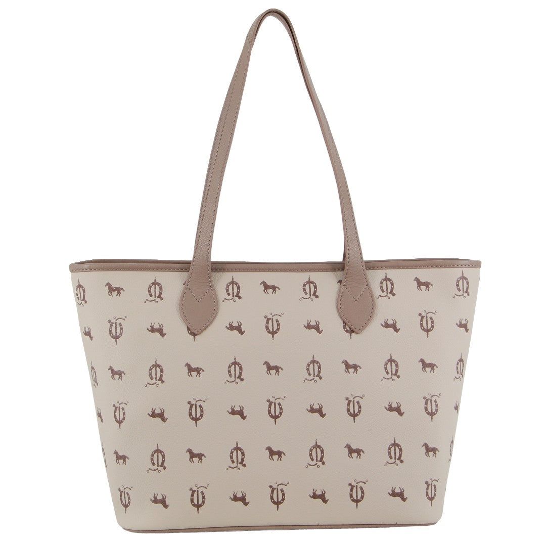 Pierre Cardin Canvas Print Leather Trim Tote Bag Beige | XWHKG1430