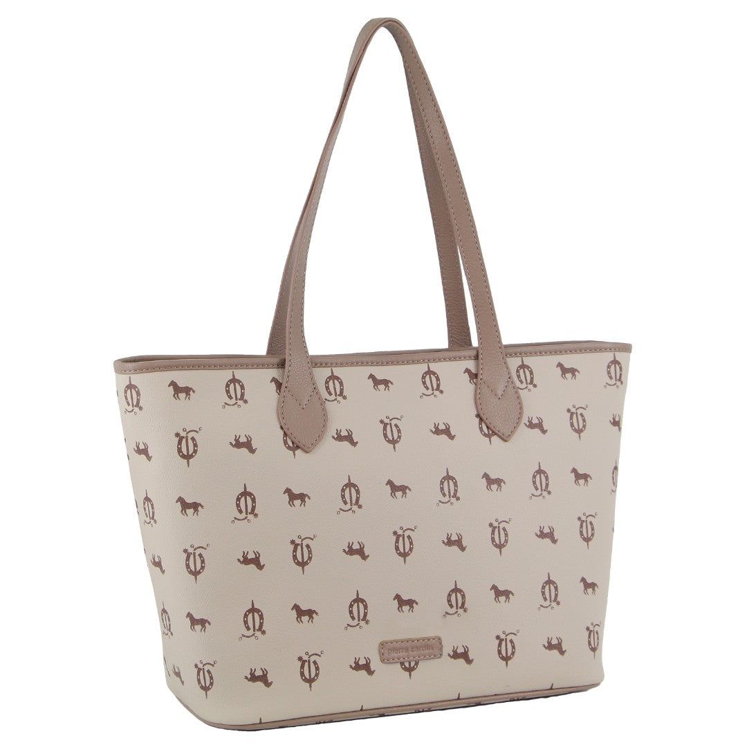 Pierre Cardin Canvas Print Leather Trim Tote Bag Beige | XWHKG1430