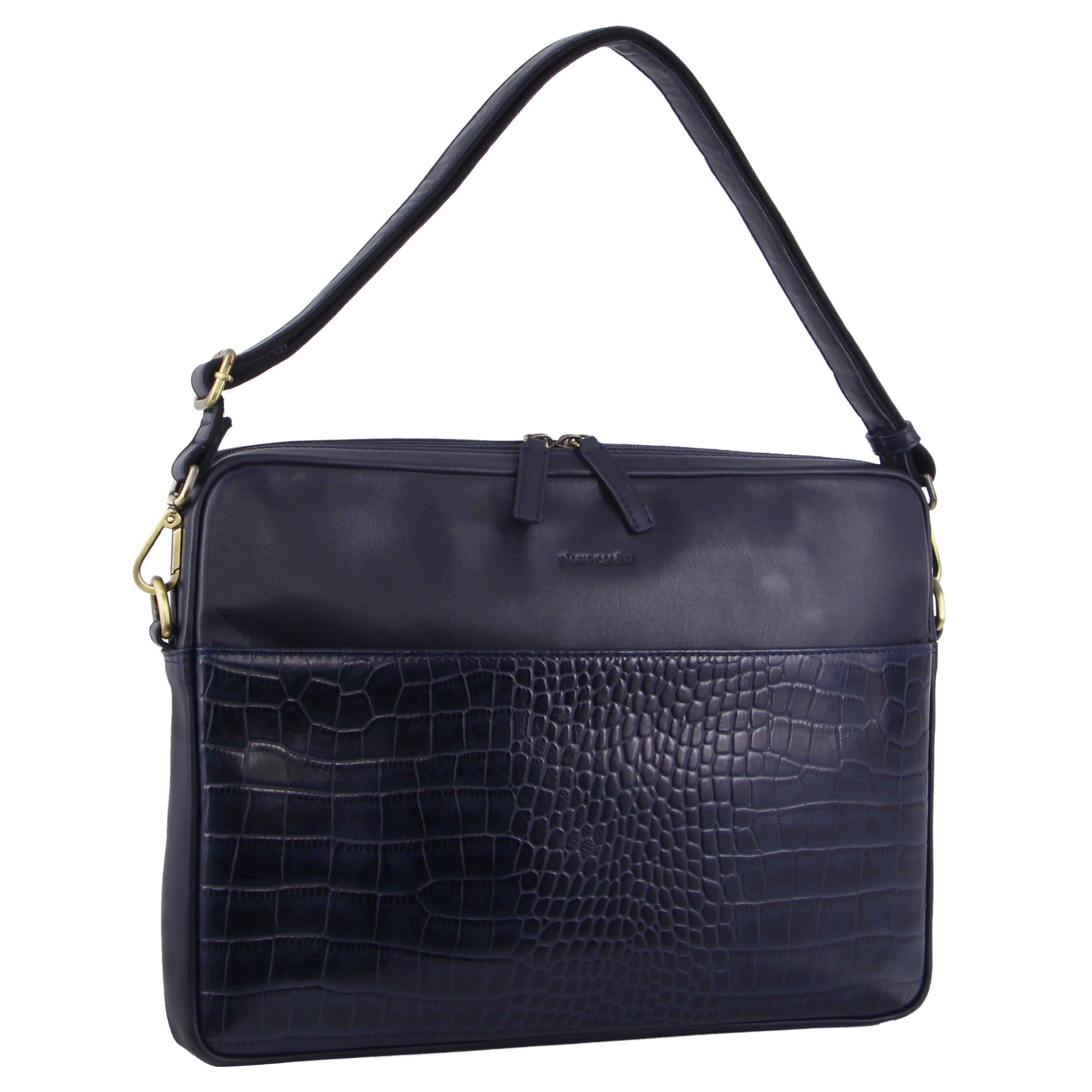 Pierre Cardin Croc-Embossed Leather Business Computer Bag Navy | HQWFV3891