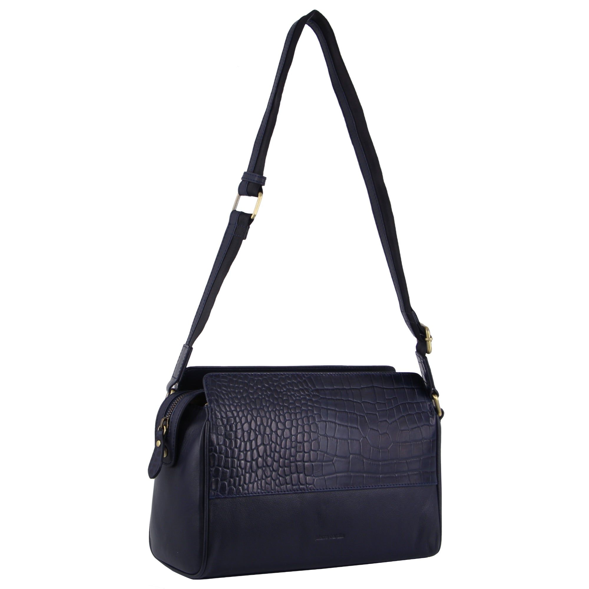 Pierre Cardin Croc-Embossed Leather Cross-Body Bag Navy | HEUAL6749