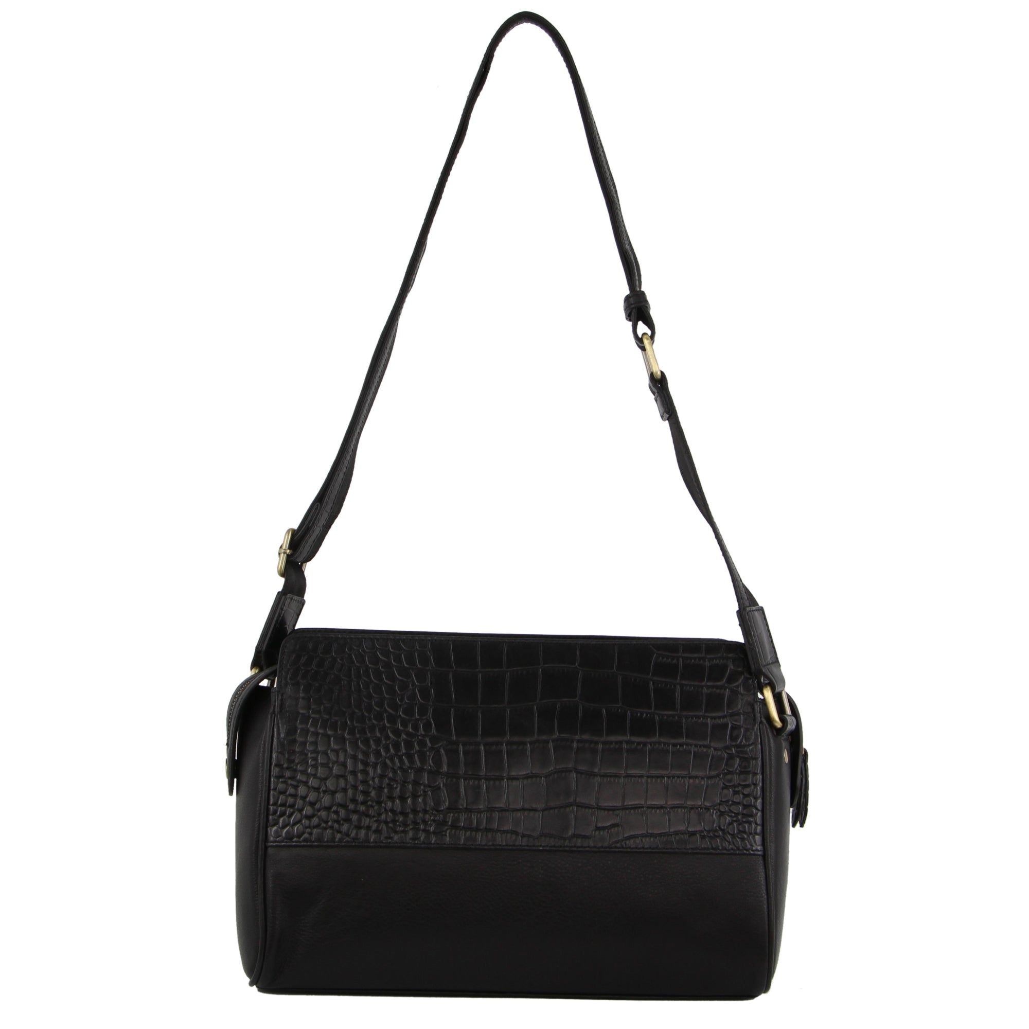 Pierre Cardin Croc-Embossed Leather Cross-Body Bag Black | ZSWDT9045