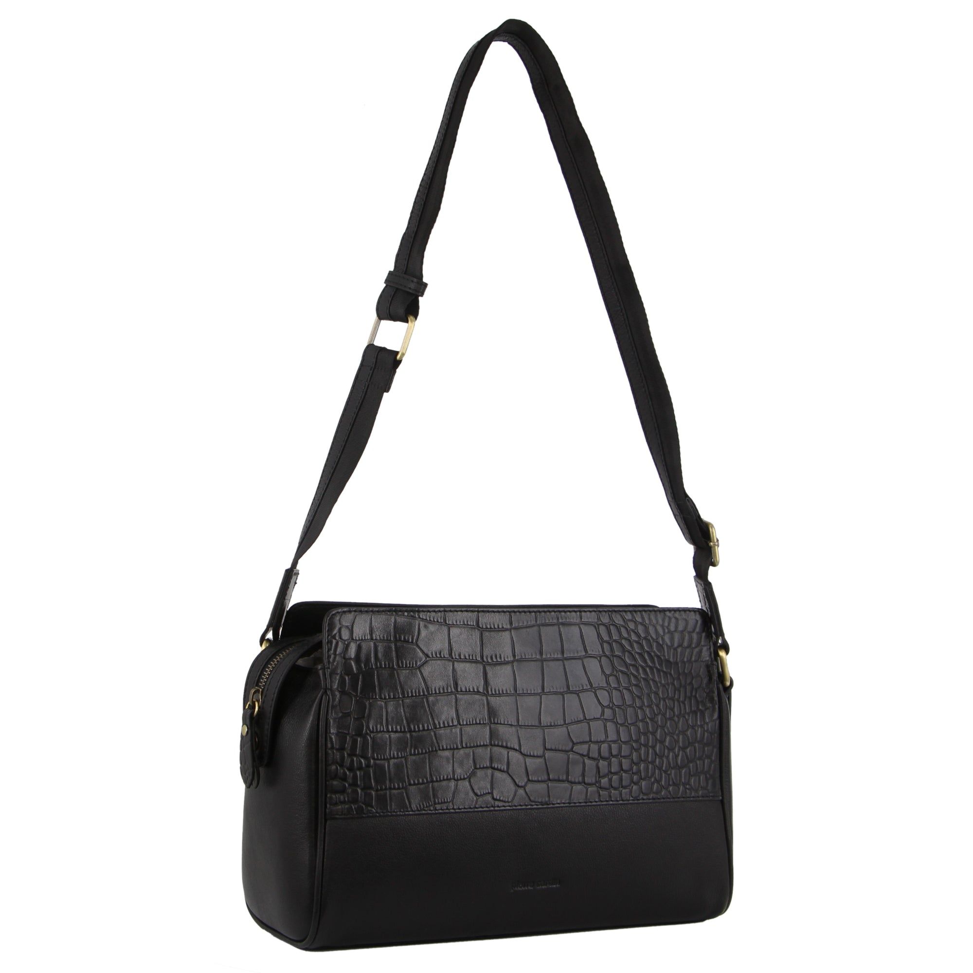 Pierre Cardin Croc-Embossed Leather Cross-Body Bag Black | ZSWDT9045