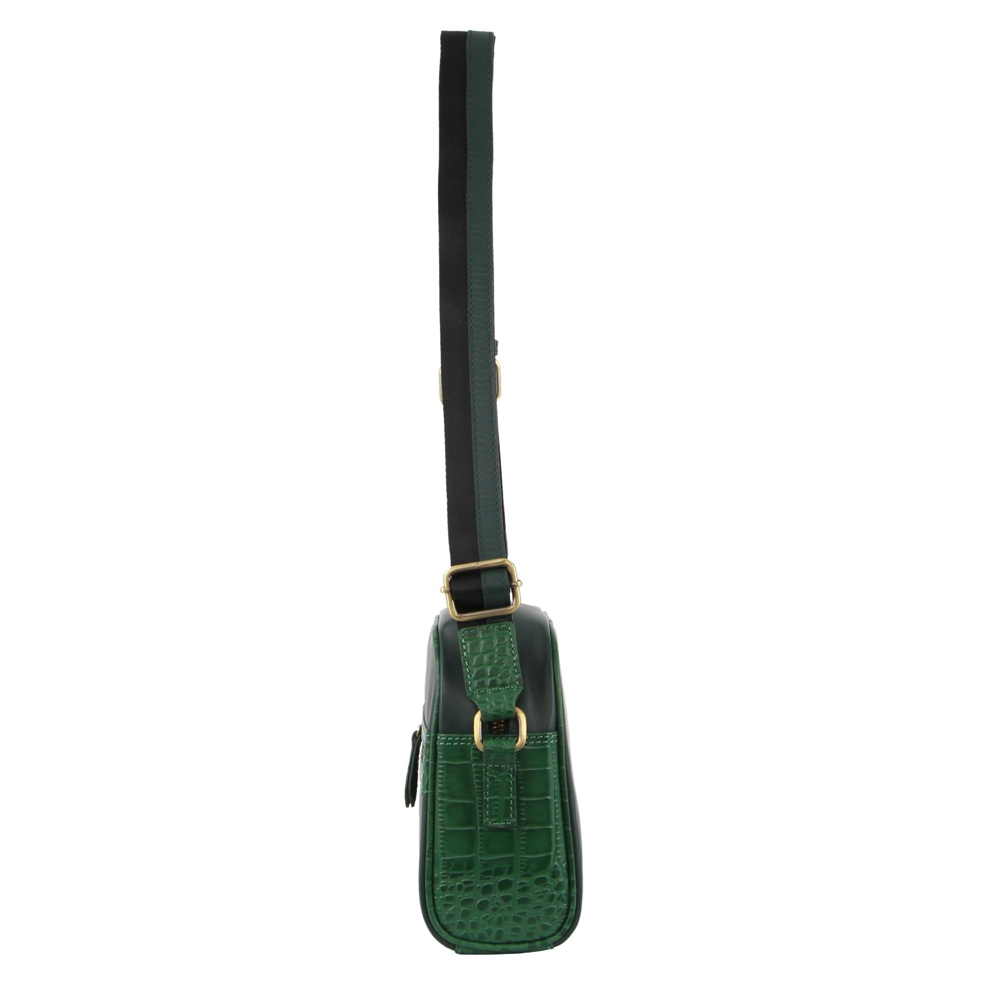 Pierre Cardin Croc-Embossed Leather Cross-Body Bag Green | VLIXC3149