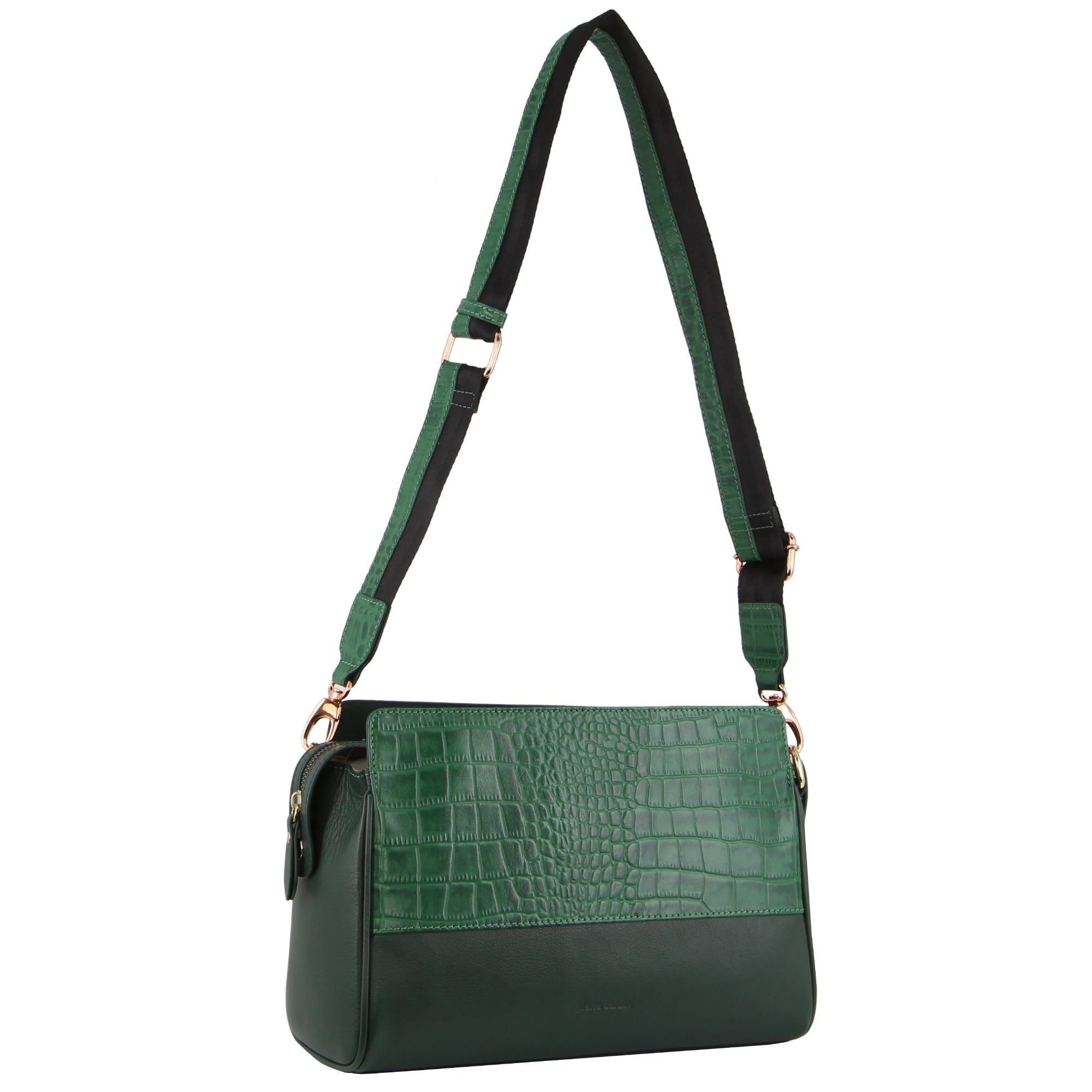 Pierre Cardin Croc-Embossed Leather Cross-Body Bag Green | JPXUG4978