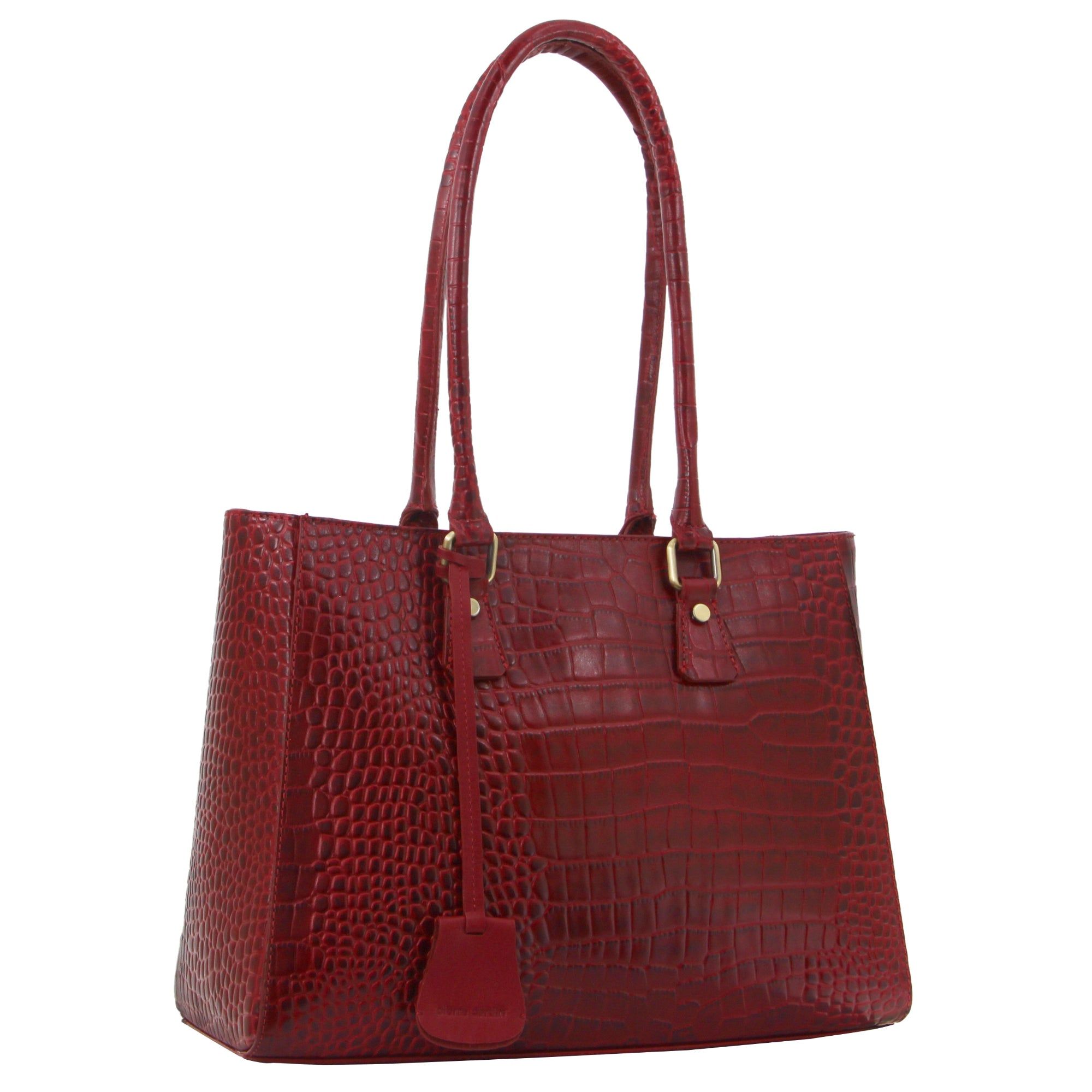 Pierre Cardin Croc-Embossed Leather Shoulder Bag Red | RGWIV1548