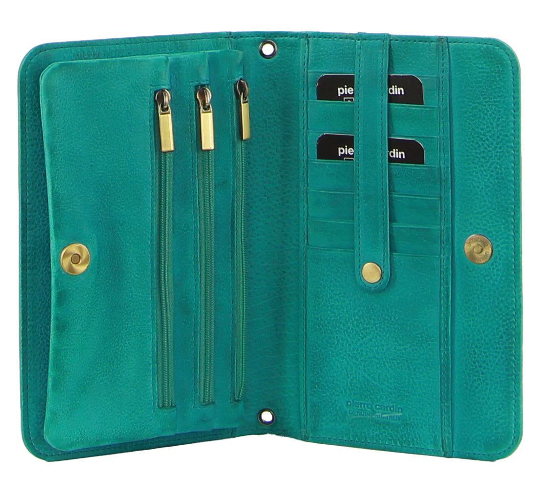 Pierre Cardin Genuine Leather Clutch Wallet Bag Turquoise | IHTMY3561