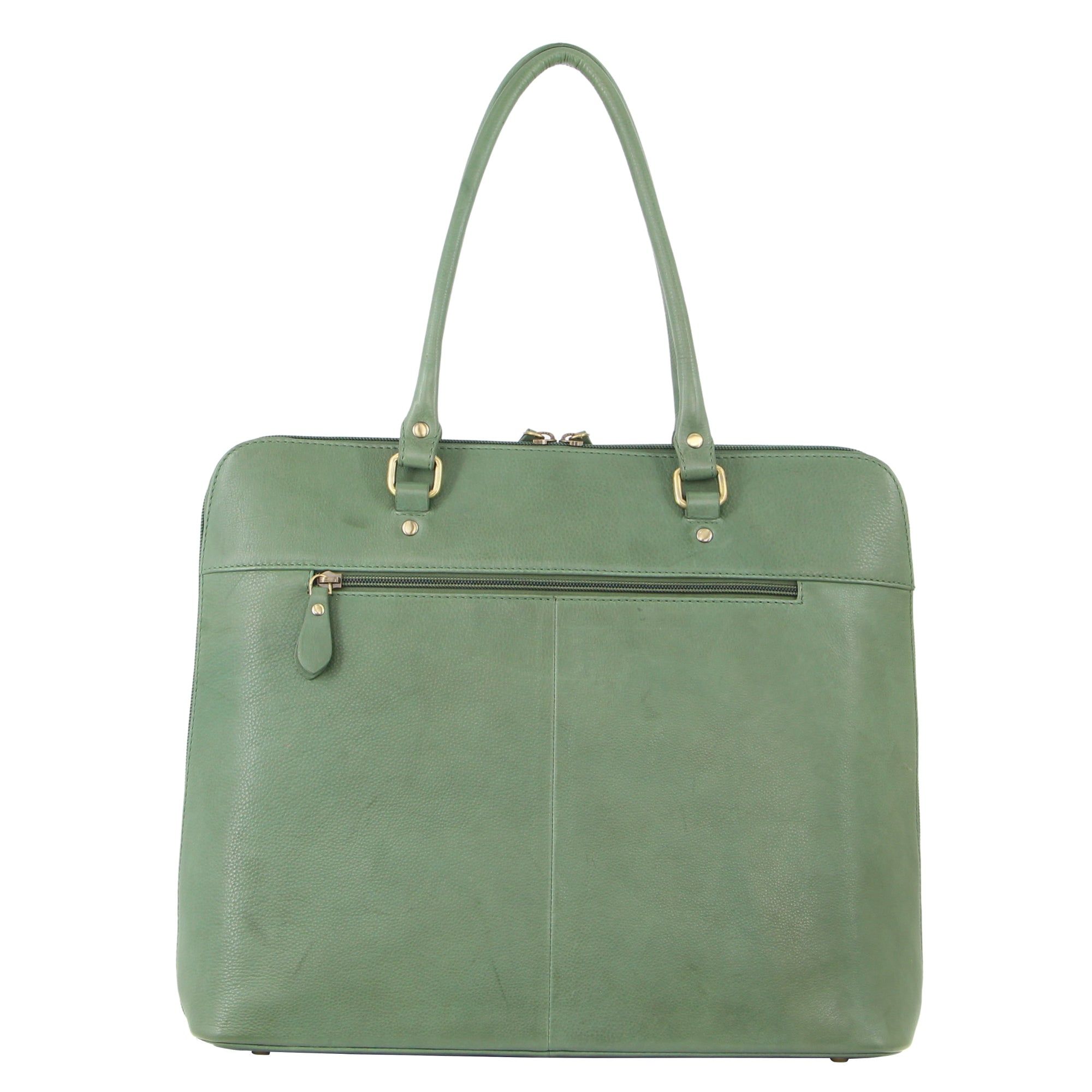 Pierre Cardin Herringbone Leather Large Business Bag Green | YQUZI2589