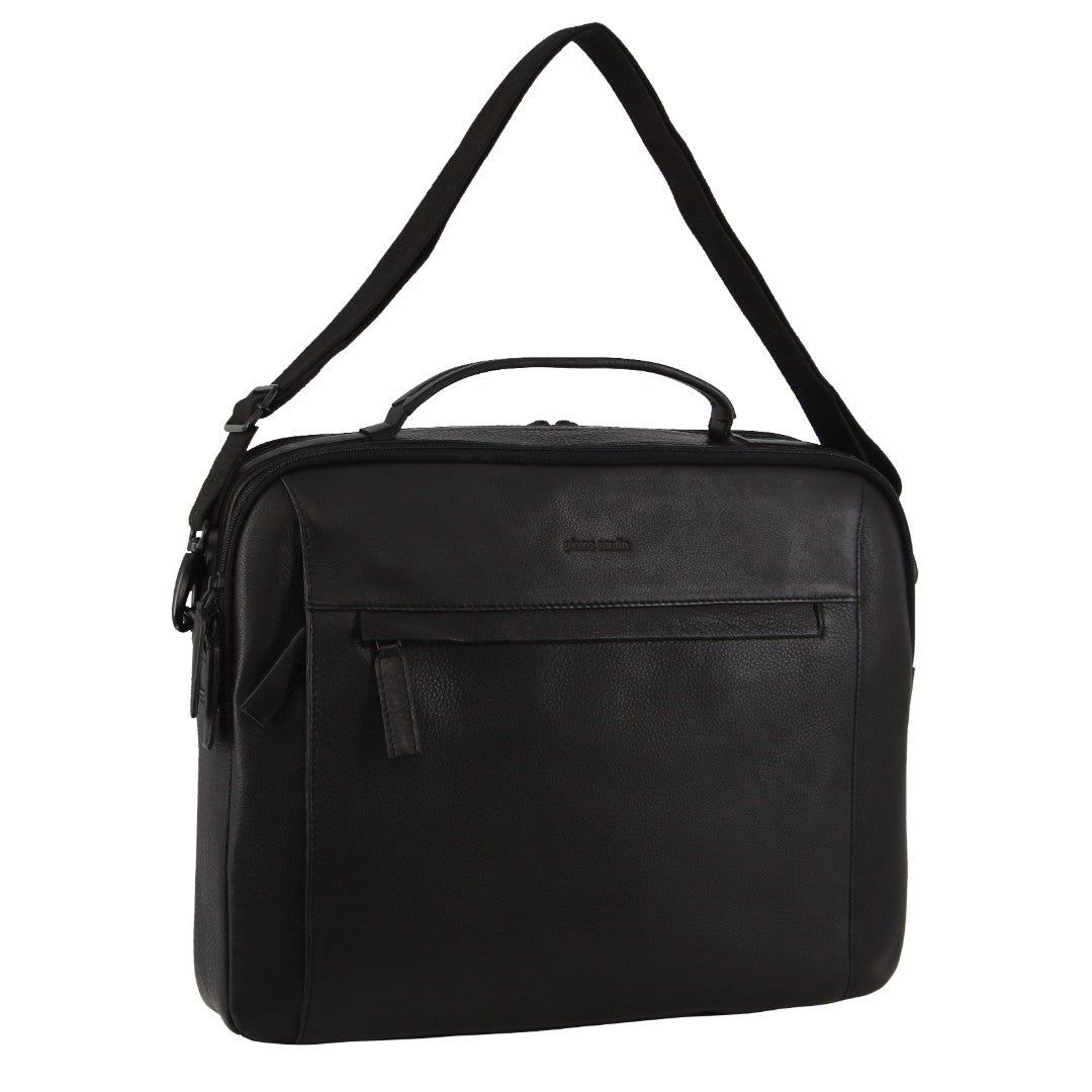 Pierre Cardin Italian Leather Computer Bag Black | FYWQL4837