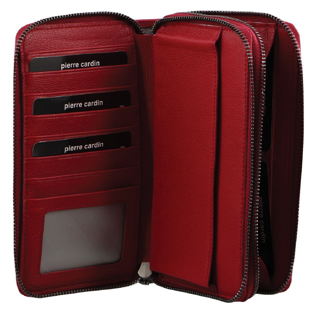 Pierre Cardin Italian Leather Double Zip Wallet Red | HYPUD5032