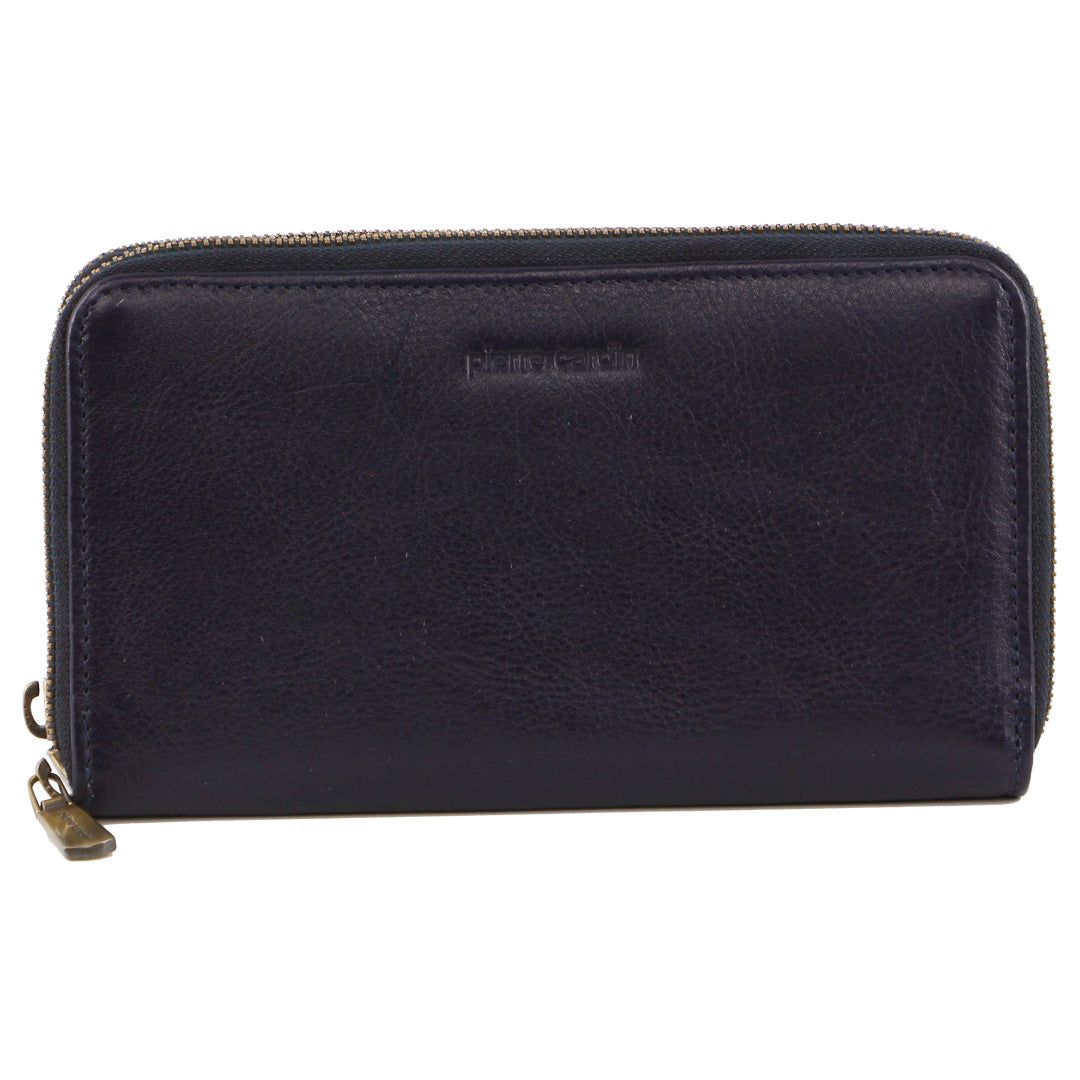 Pierre Cardin Italian Leather Double Zip Wallet Indigo | MHFOU2754