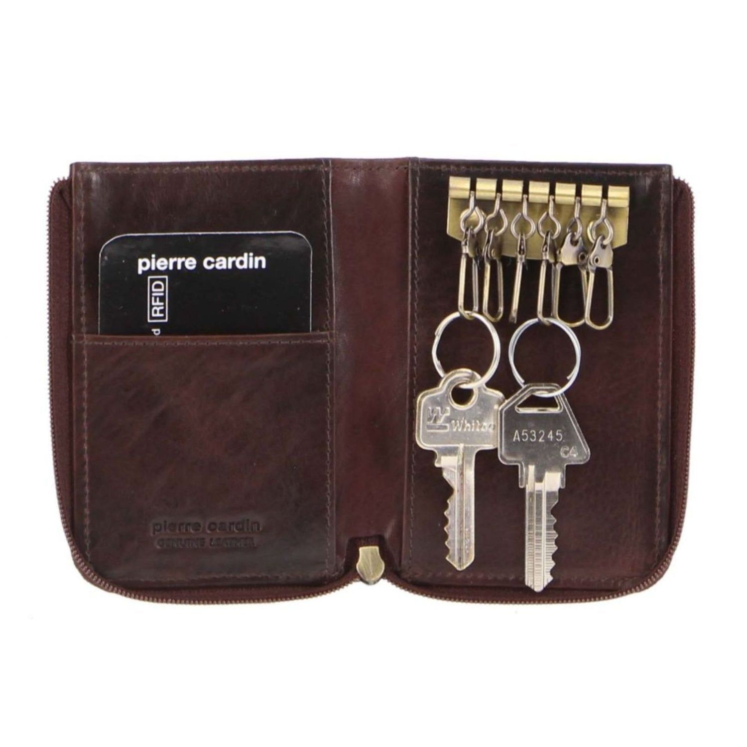 Pierre Cardin Italian Leather Key + Credit Card Holder Chocolate | EFGWU8394