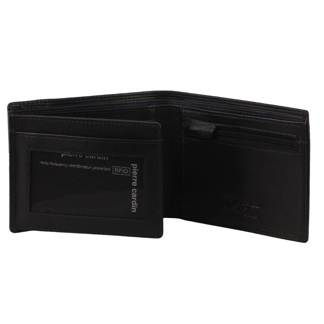 Pierre Cardin Italian Leather Two Tone Tri-Fold Wallet Black | RYJKO5742