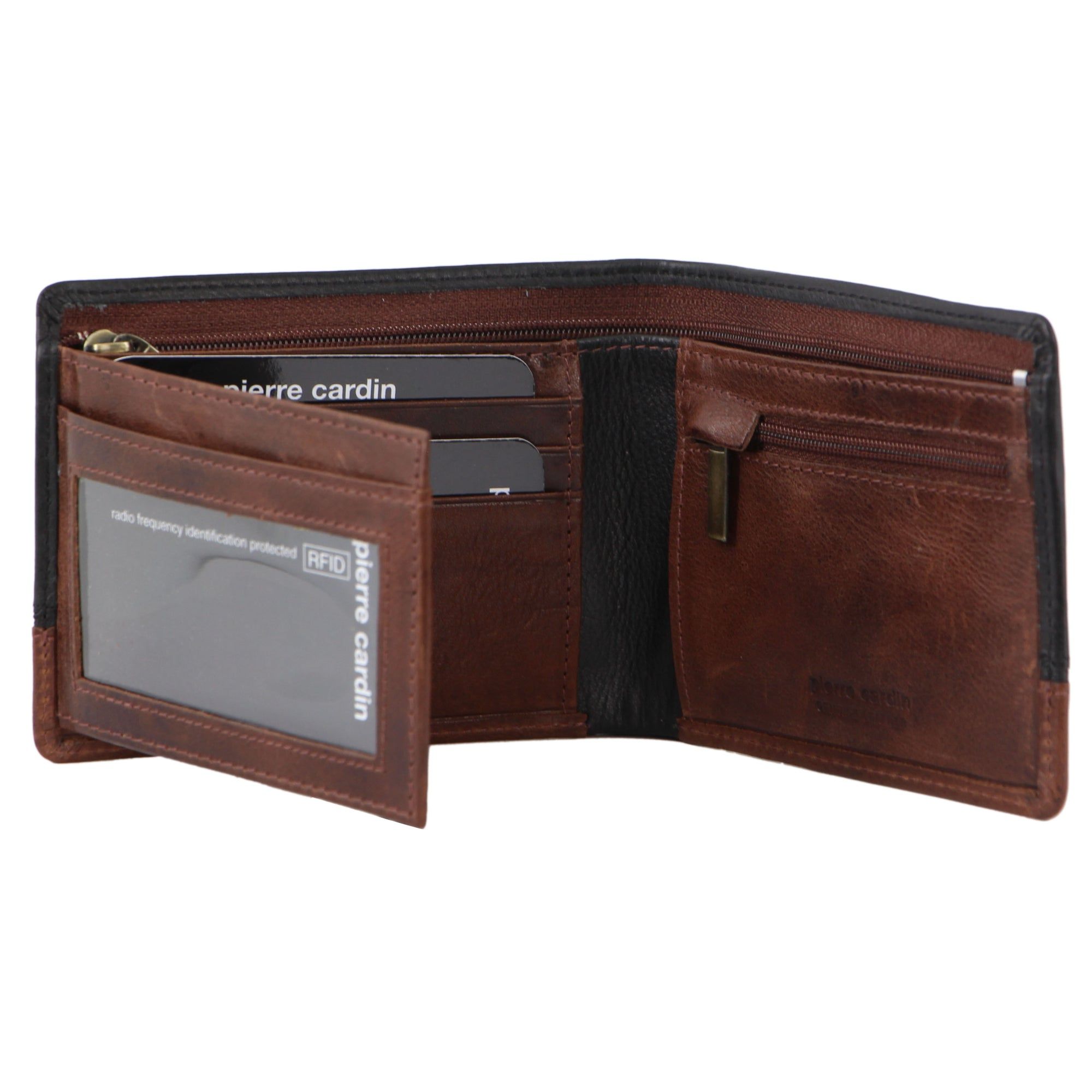 Pierre Cardin Leather 2-Tone Tri-Fold Wallet Black / Brown | IAXJZ8371