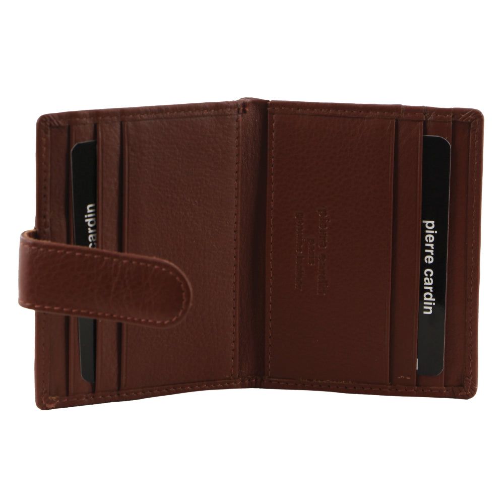 Pierre Cardin Leather Bi-Fold Card Holder Wallet Brown | GSWRU9461