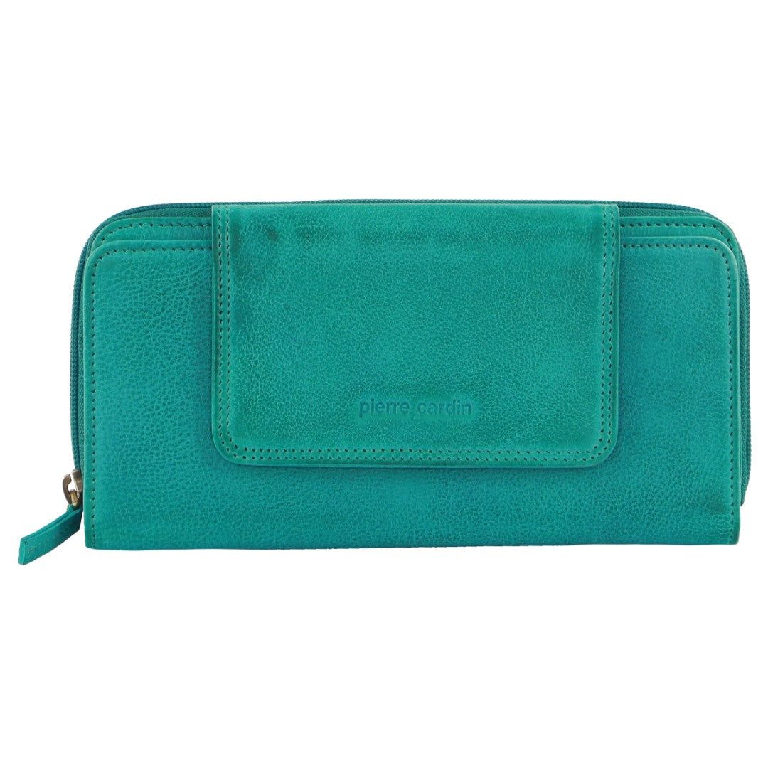 Pierre Cardin Leather Bi-Fold Tab Wallet Light Turquoise | FBIZX4271