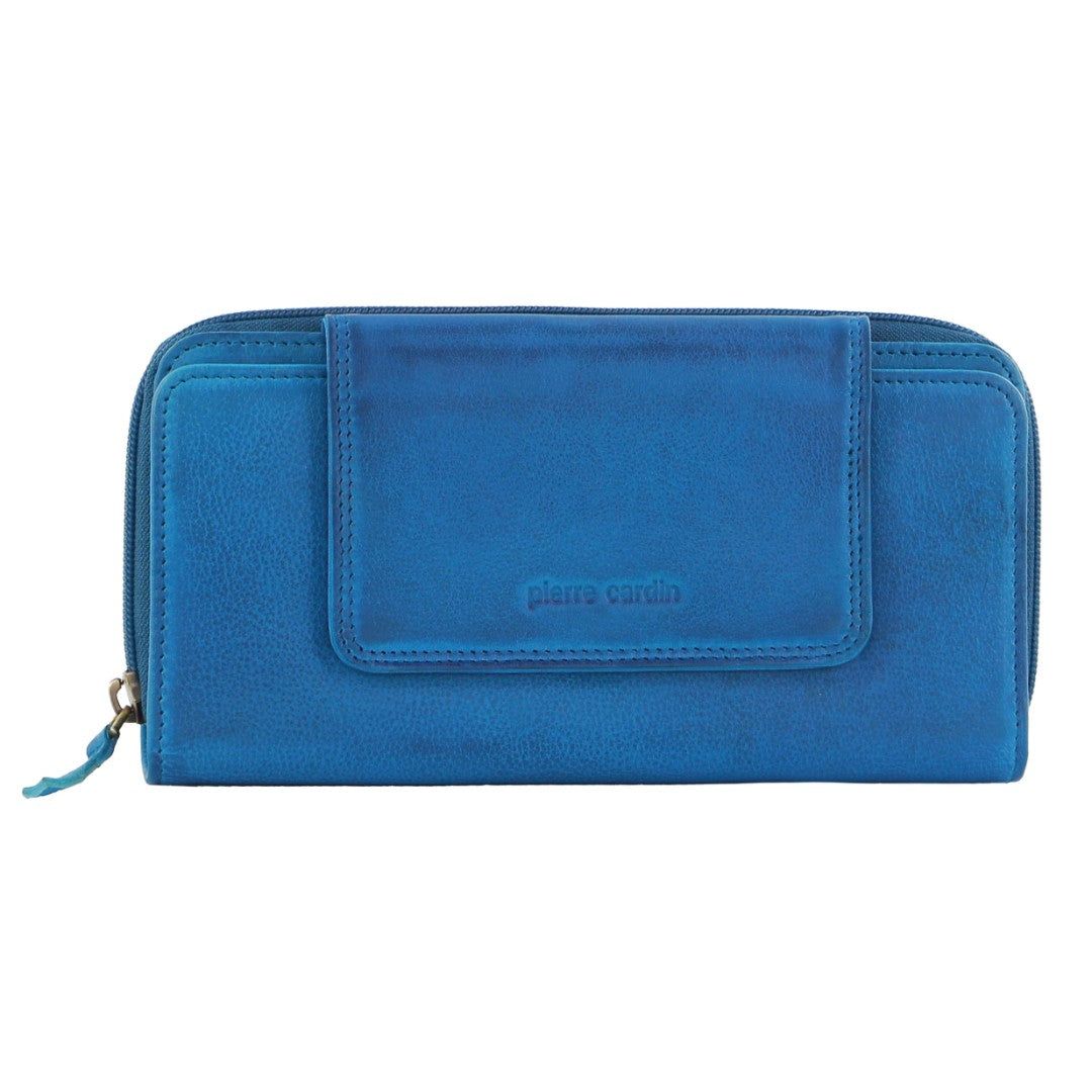 Pierre Cardin Leather Bi-Fold Tab Wallet Light Turquoise | FBIZX4271