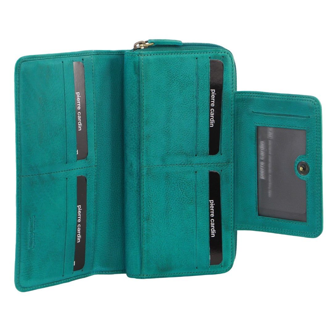 Pierre Cardin Leather Bi-Fold Tab Wallet Turquoise | ZKSBN8245