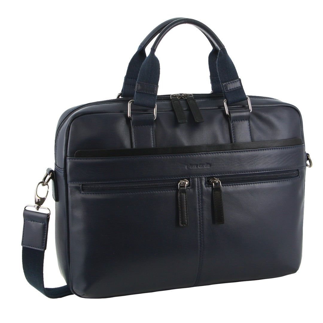 Pierre Cardin Leather Business Computer Bag Black | JHUXG9432