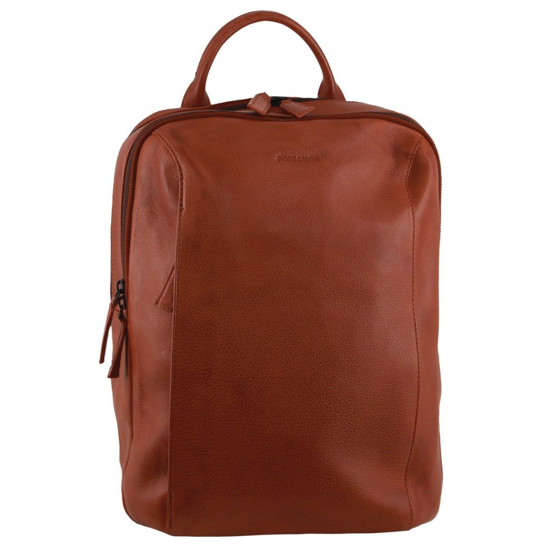 Pierre Cardin Leather Business Laptop Backpack Brown | GKNMO0637