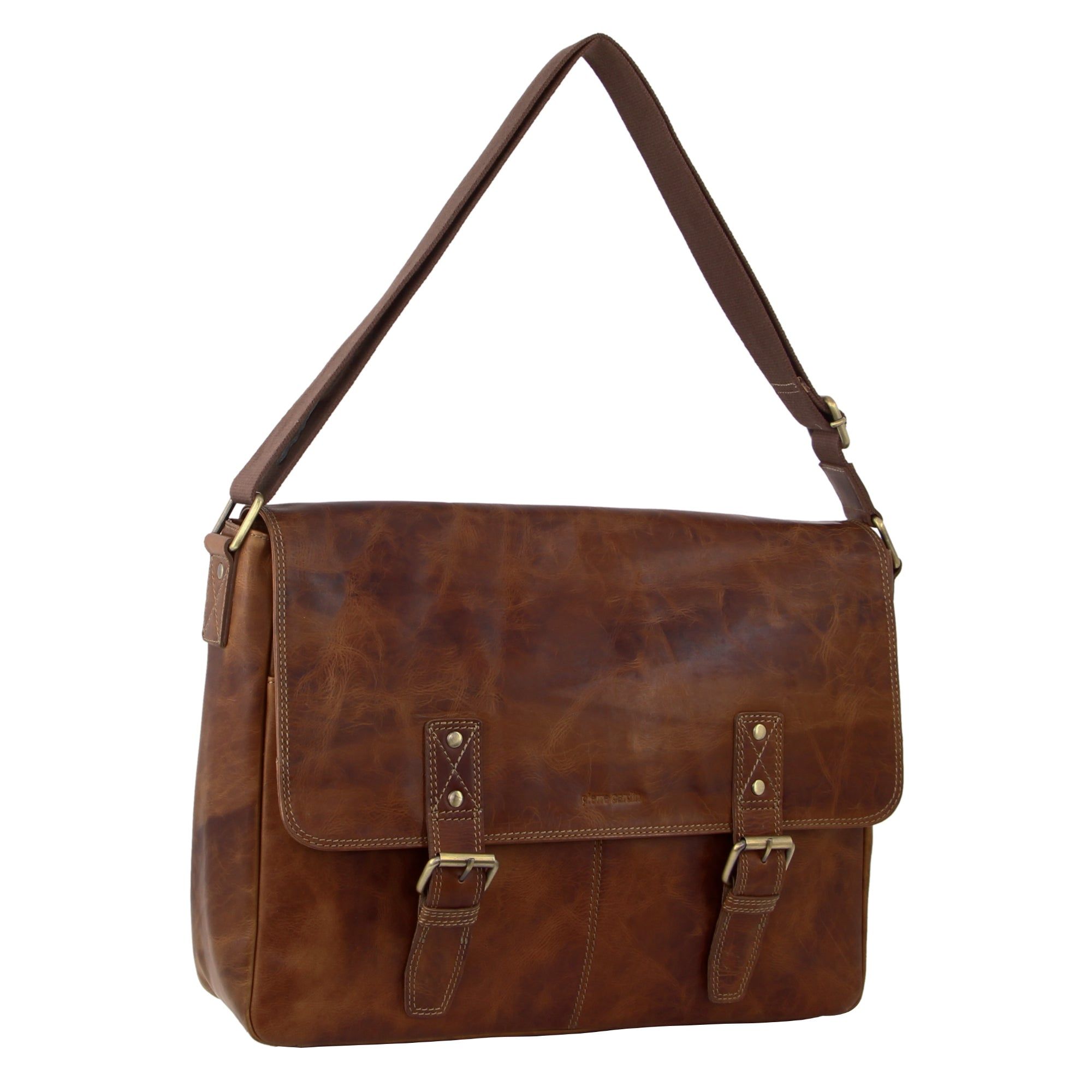 Pierre Cardin Leather Business Satchel Brown | XTKQI6104