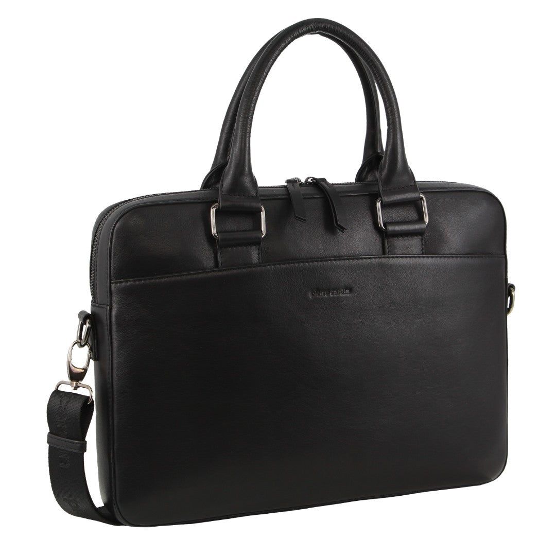 Pierre Cardin Leather Business Satchel Bag Black | ALFHK7521