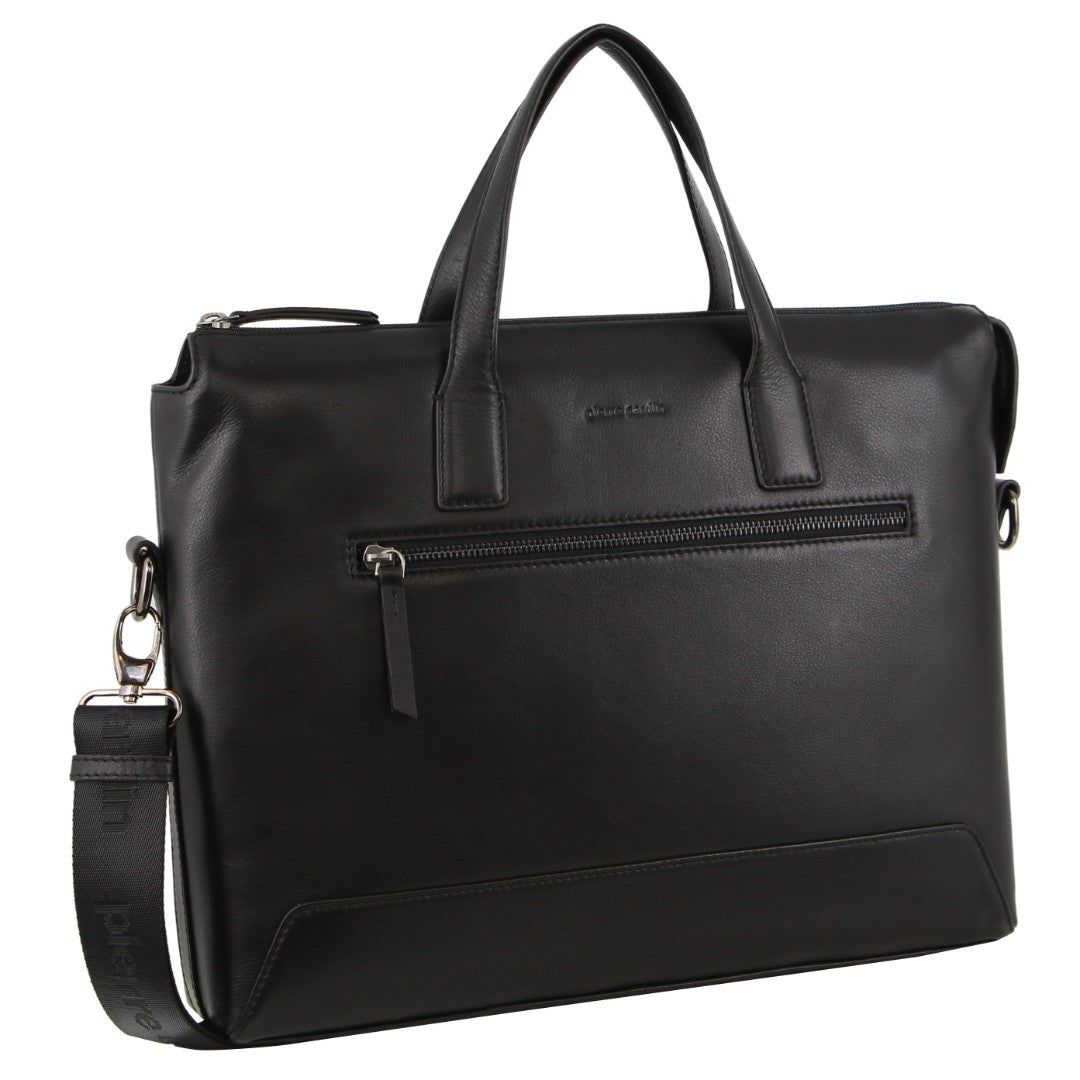 Pierre Cardin Leather Business Travel Bag Black | ZTBOS9645