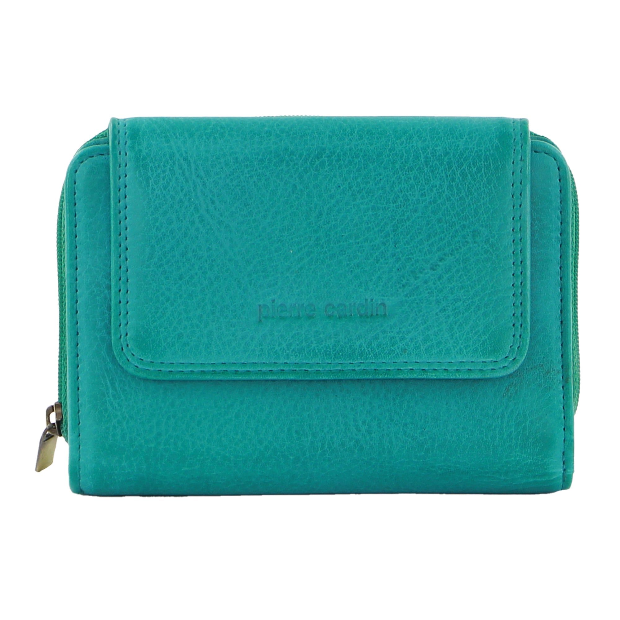 Pierre Cardin Leather Compact Bi-Fold Tab Wallet Light Turquoise | GRWBO8601