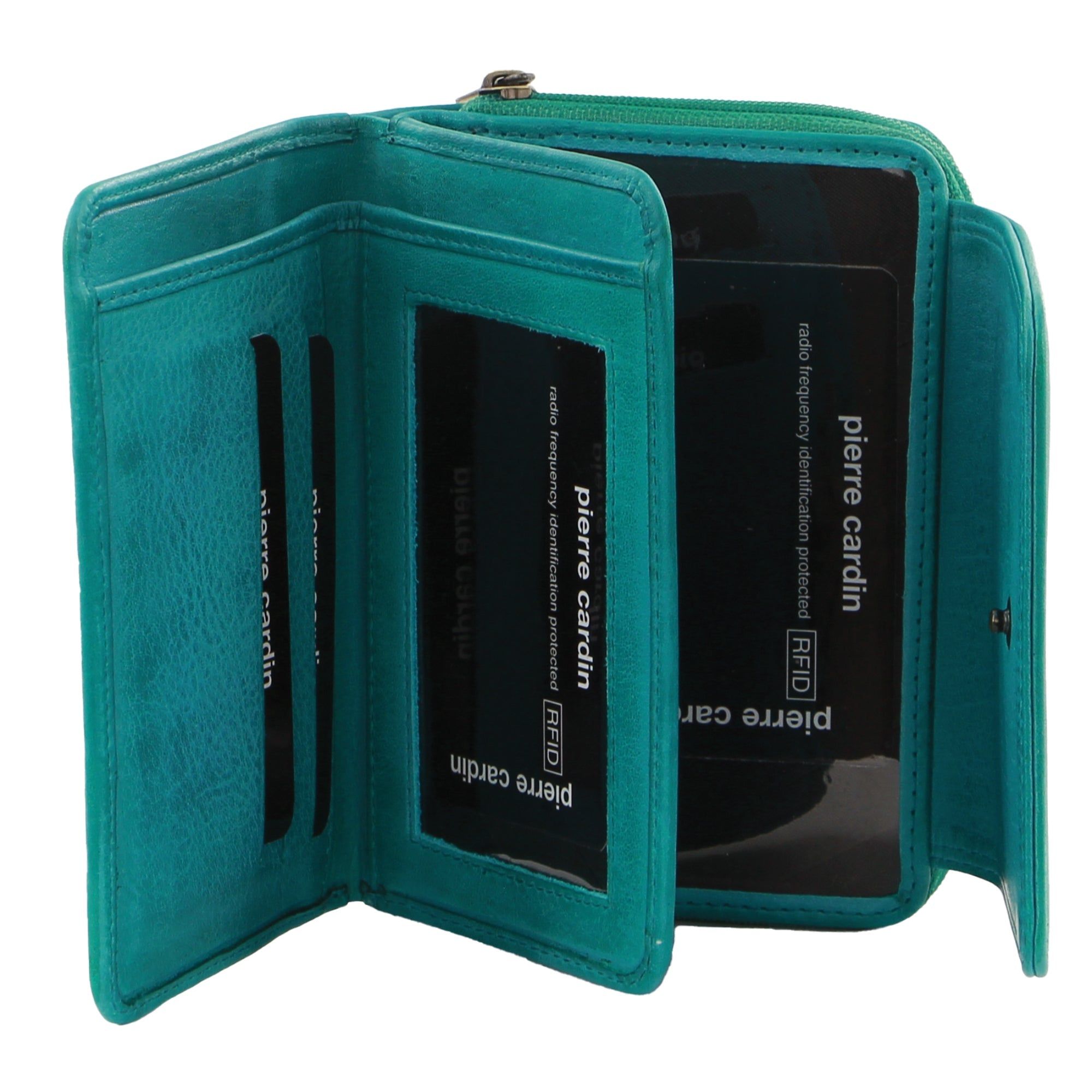 Pierre Cardin Leather Compact Bi-Fold Tab Wallet Turquoise | IXFUA7218