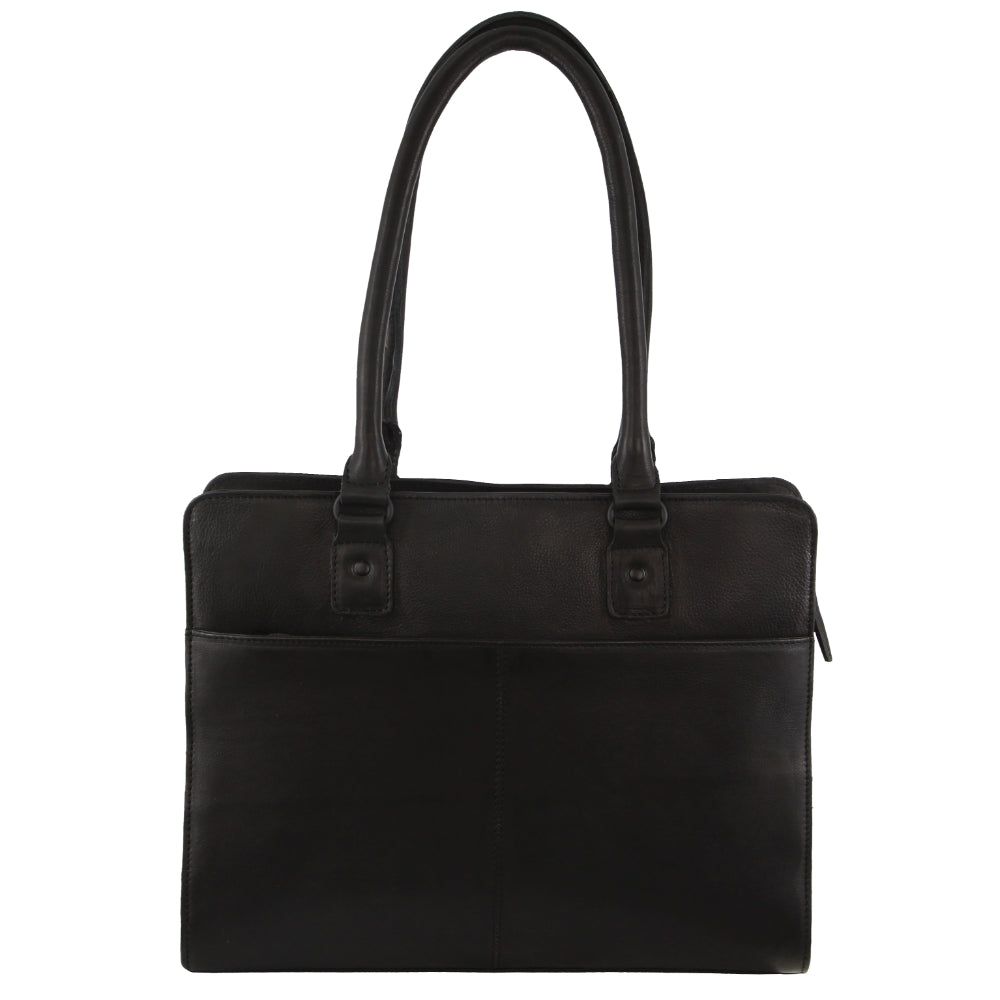 Pierre Cardin Leather Computer Tote Bag Black | DHCIR9417