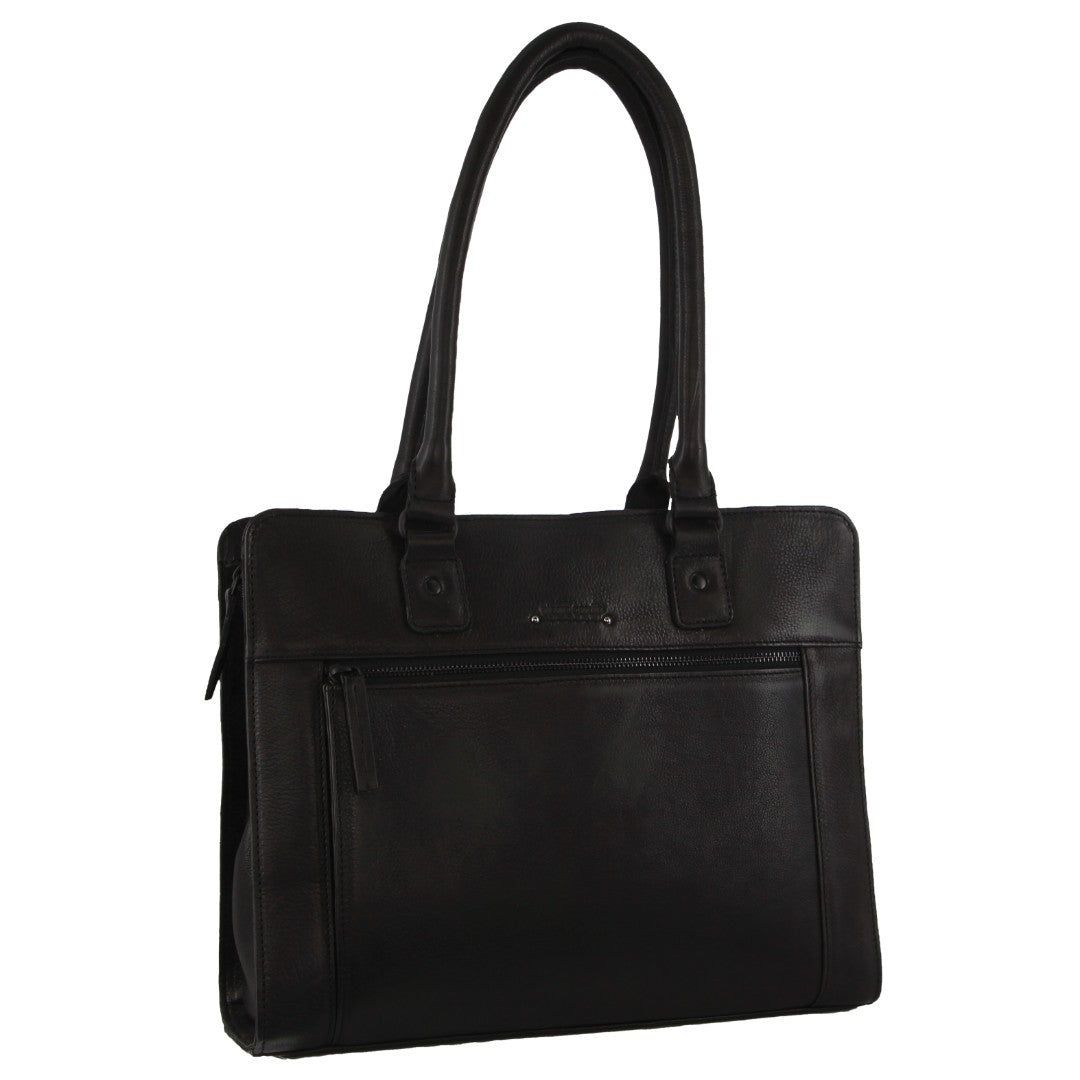 Pierre Cardin Leather Computer Tote Bag Black | DHCIR9417