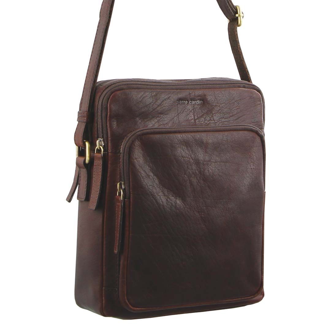 Pierre Cardin Leather Cross-Body Bag Brown | ZXEFG0127