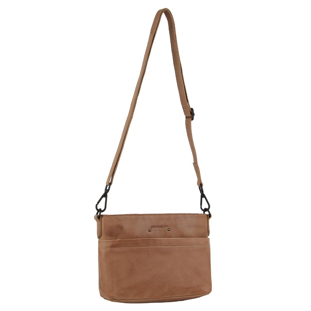 Pierre Cardin Leather Cross-Body Bag Light Brown | SVMFK4107