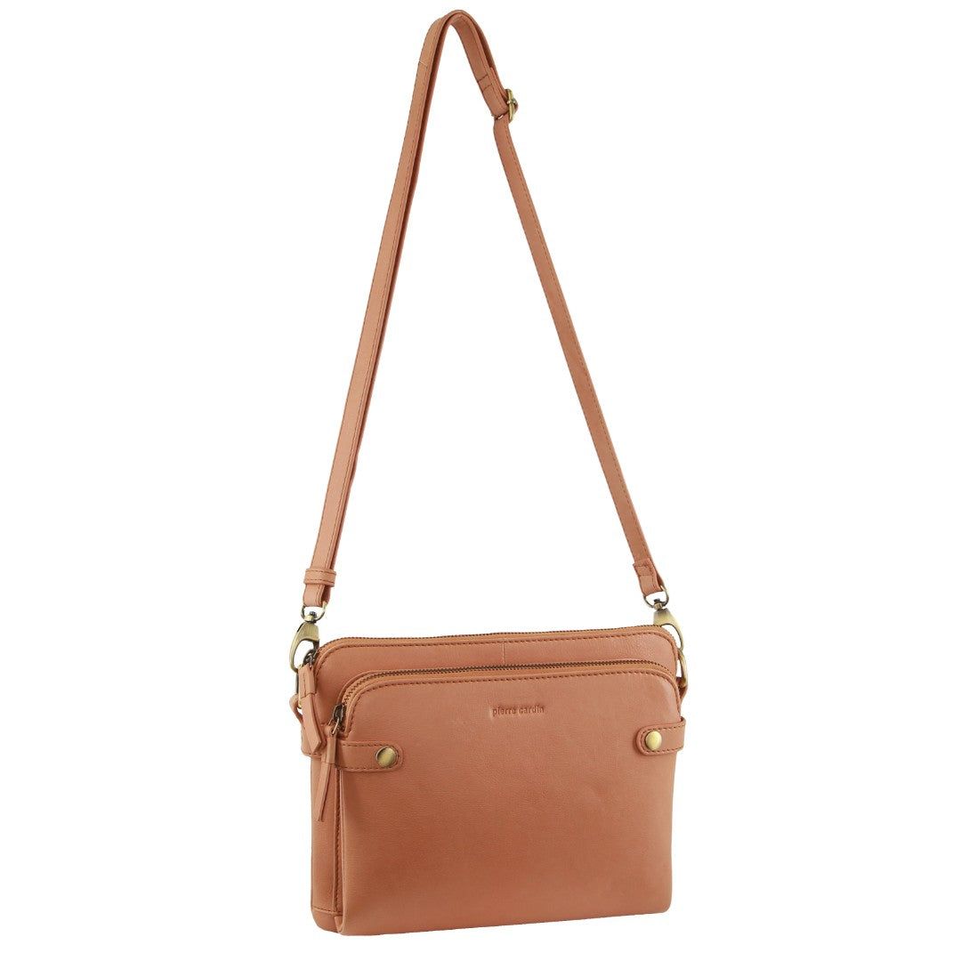 Pierre Cardin Leather Crossbody Bag Apricot | IFMRW3095