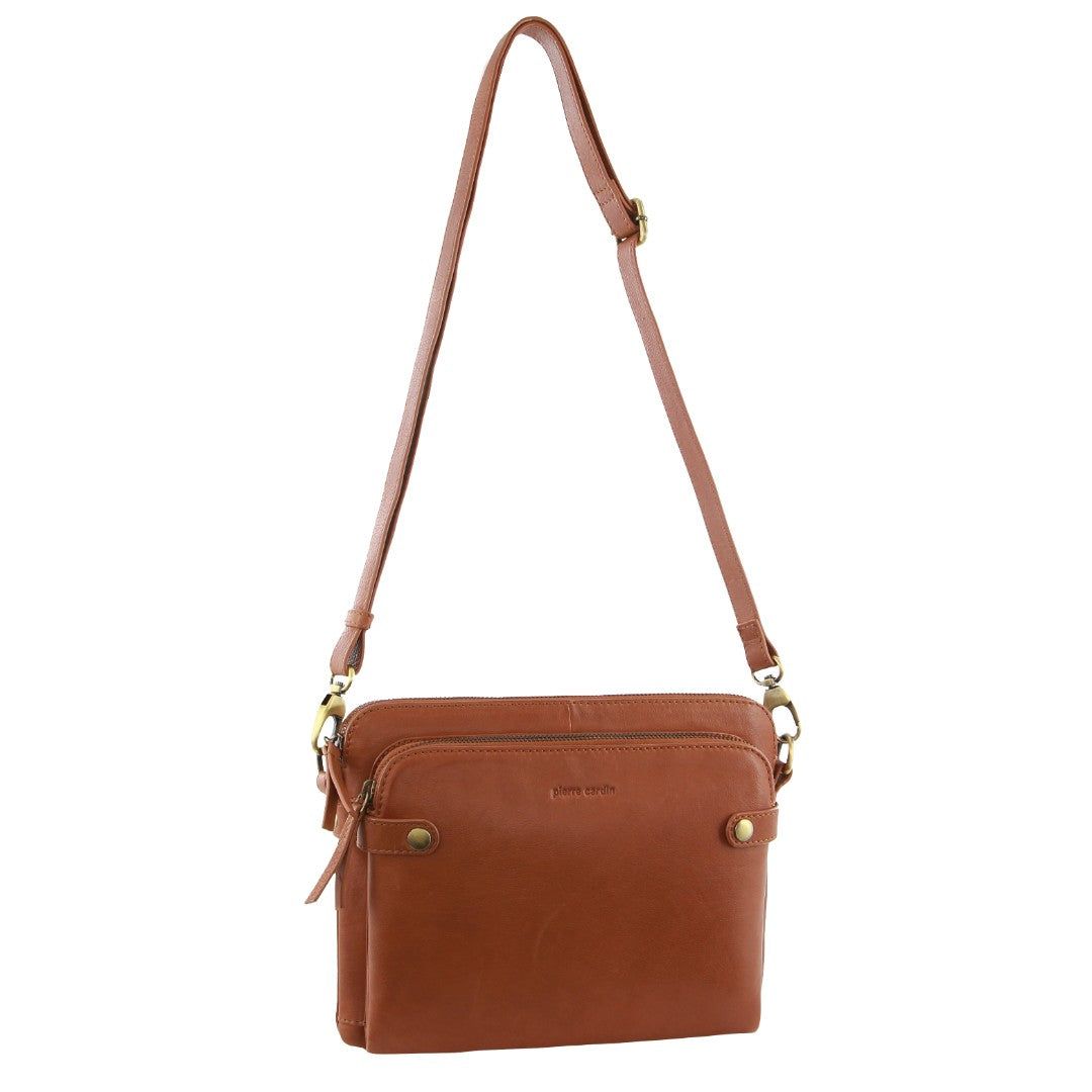 Pierre Cardin Leather Crossbody Bag Brown | XTYUI9814