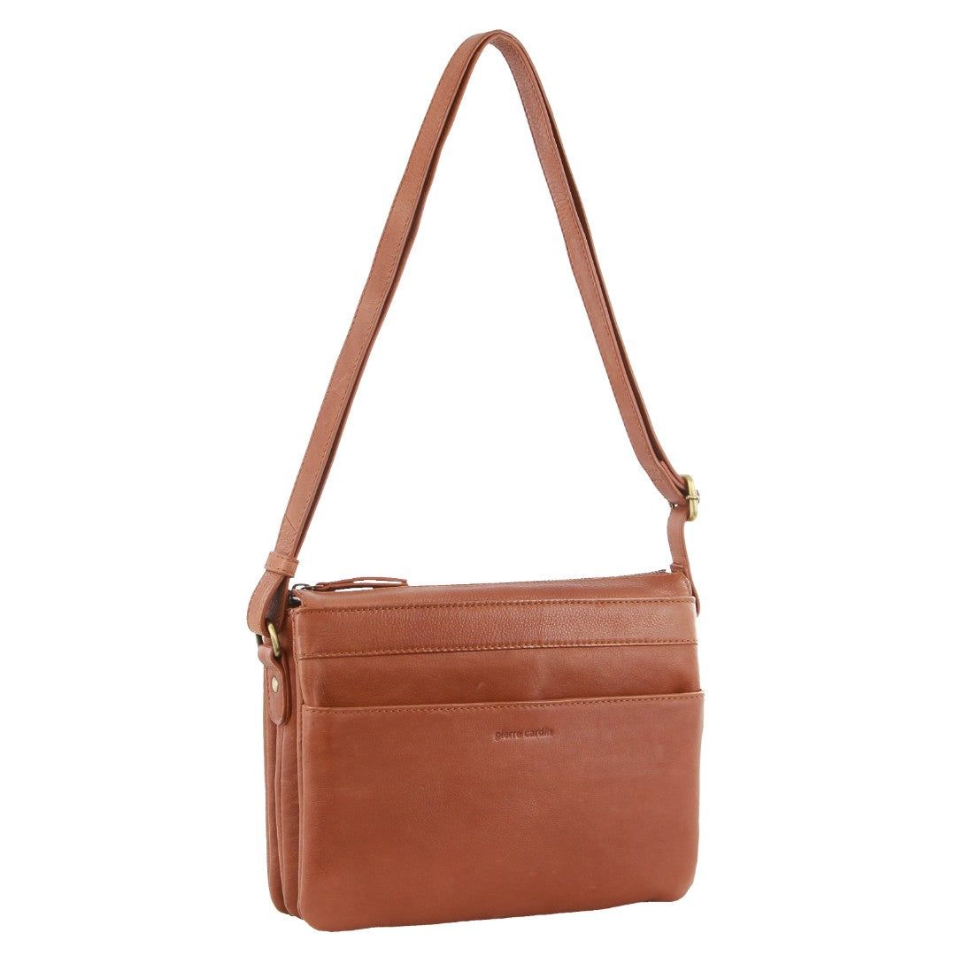 Pierre Cardin Leather Crossbody Bag Brown | QFDIB3807