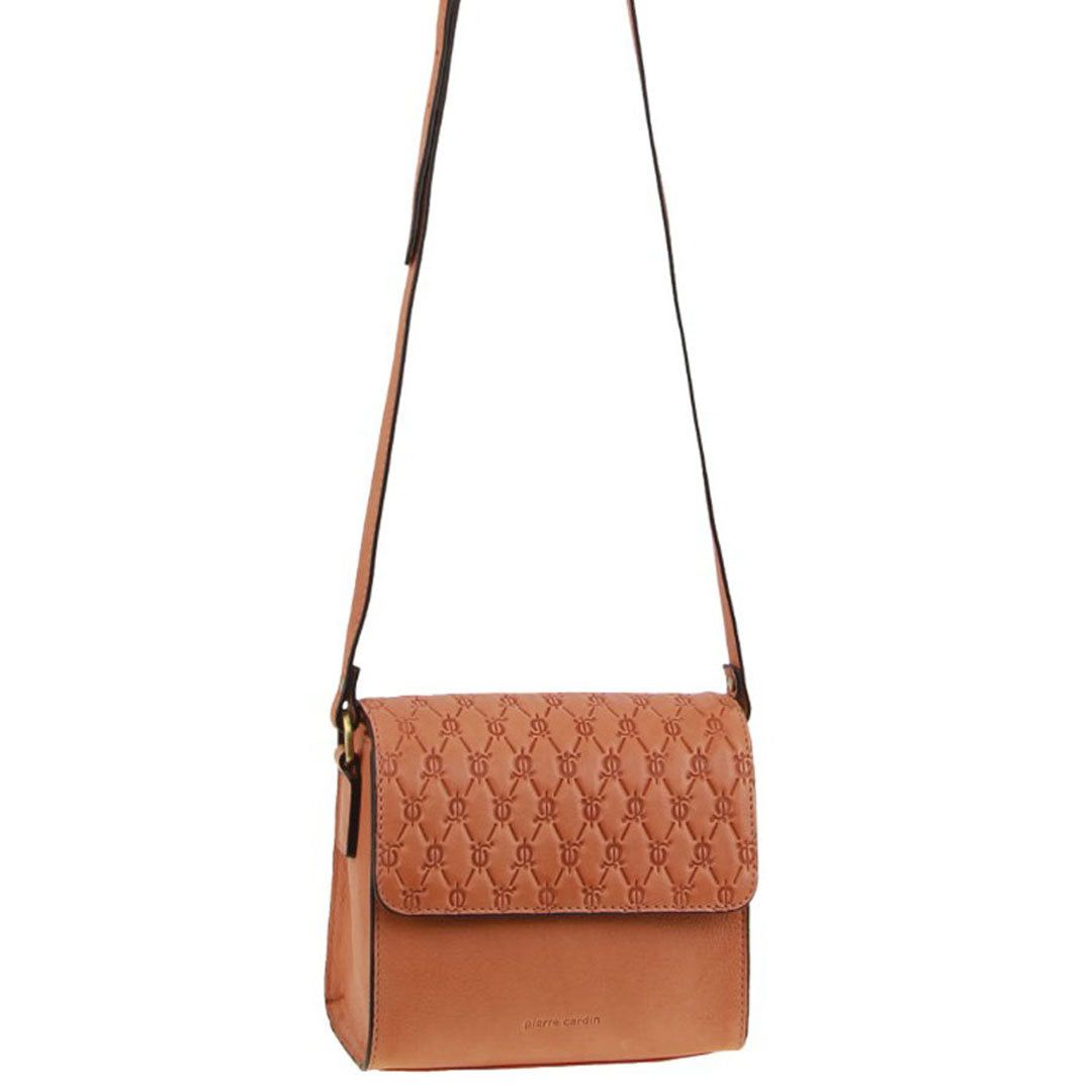 Pierre Cardin Leather Diamond Embossed Cross-Body Bag Apricot | TWNEP6283