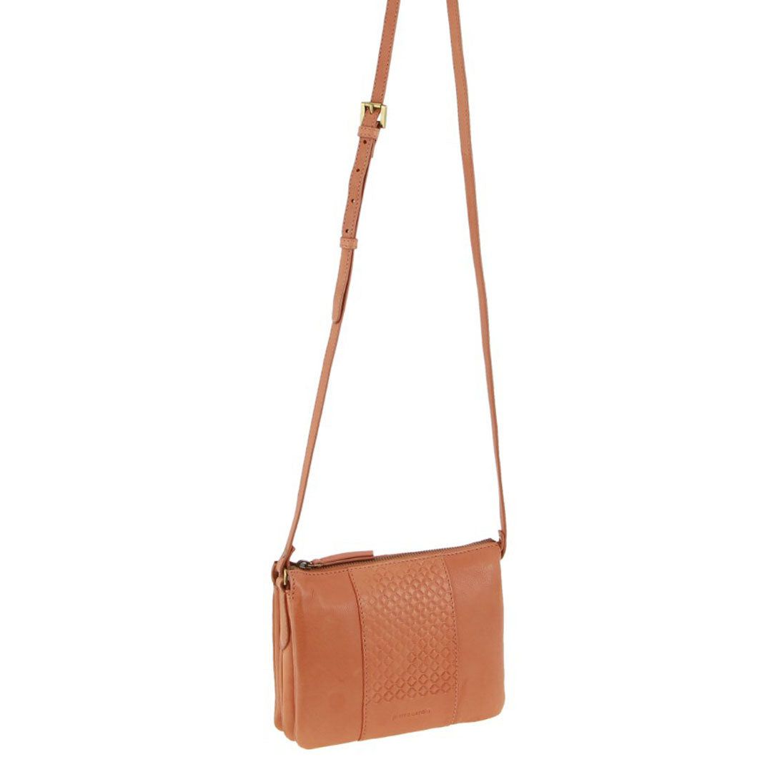 Pierre Cardin Leather Diamond Pattern Embossed Crossbody Bag Apricot | ESILP0831