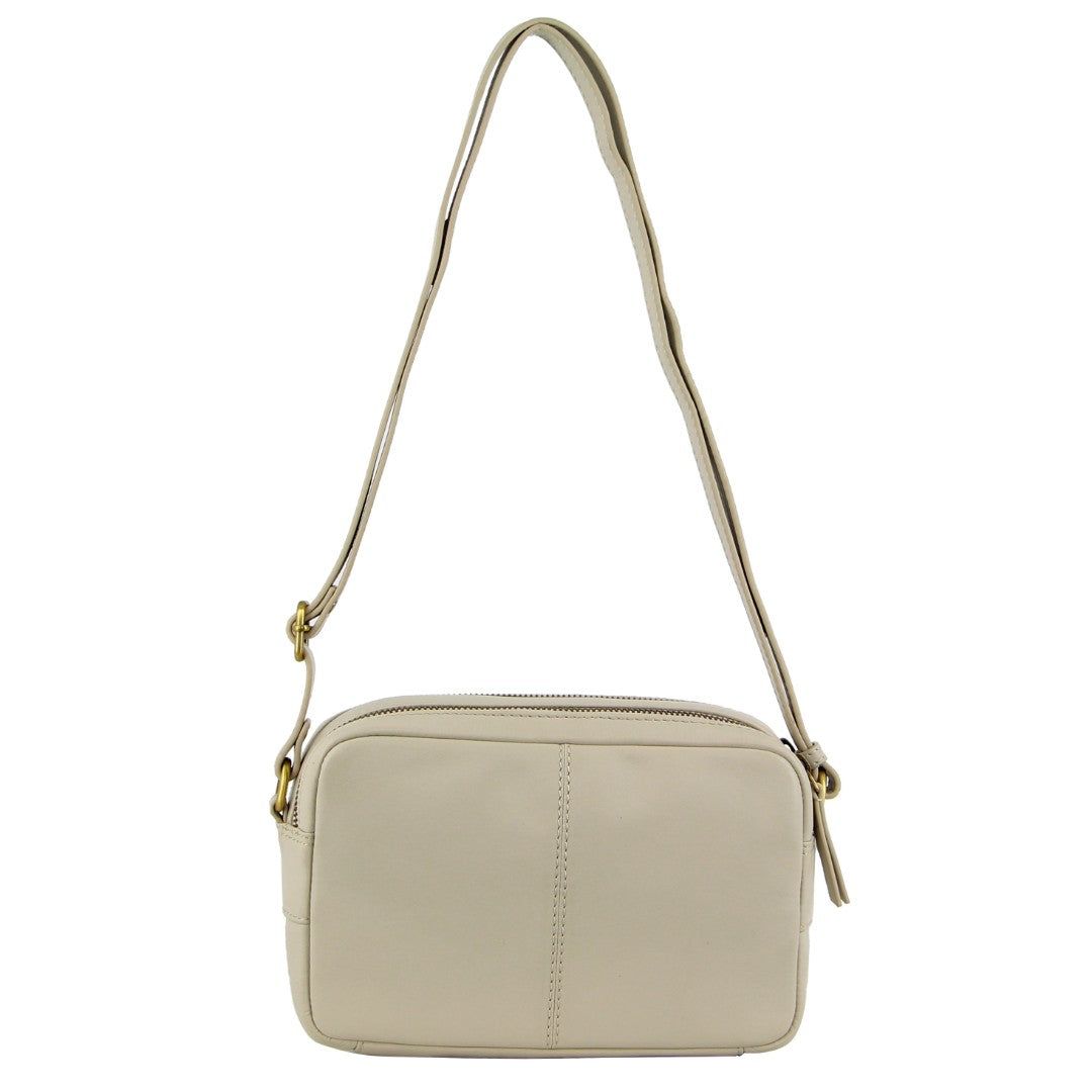 Pierre Cardin Leather Diamond Pattern Embossed Crossbody Bag Beige | COESM8429