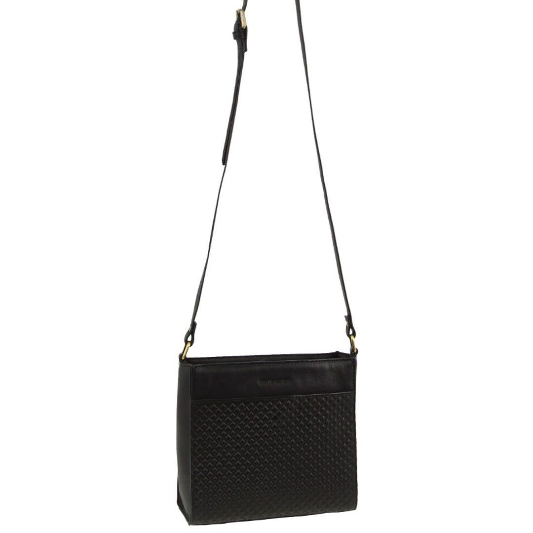 Pierre Cardin Leather Diamond Pattern Embossed Cross-Body Bag Black | CIRZF4387