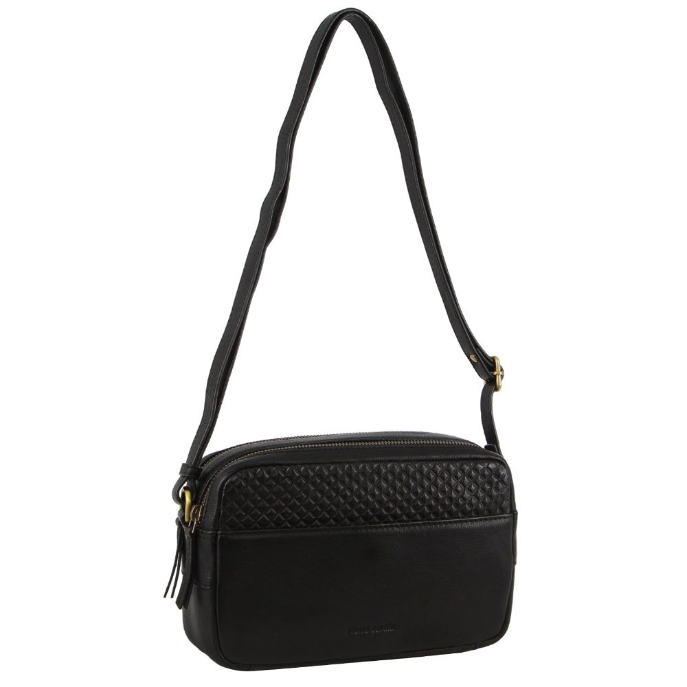 Pierre Cardin Leather Diamond Pattern Embossed Crossbody Bag Black | QGSWU1328