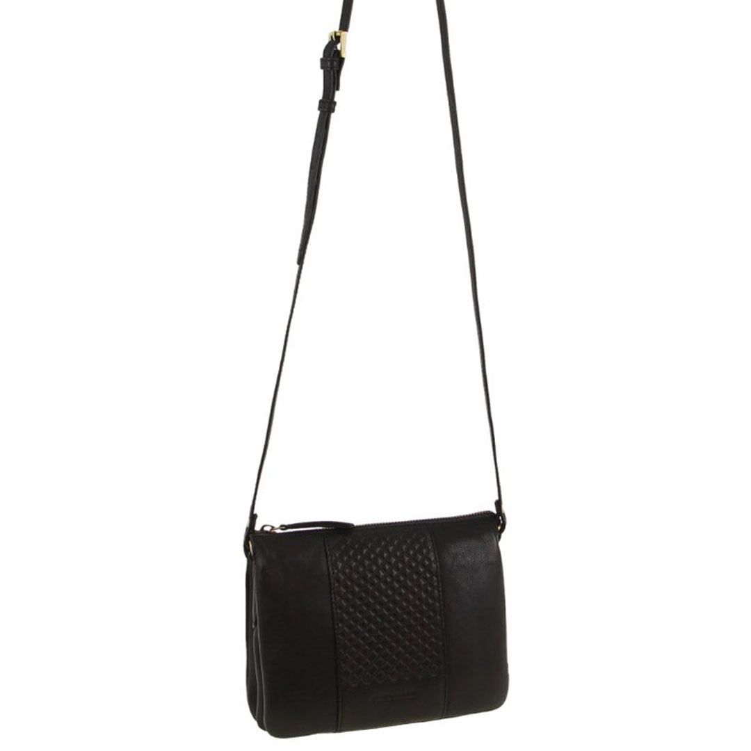 Pierre Cardin Leather Diamond Pattern Embossed Crossbody Bag Black | NOVRX3084