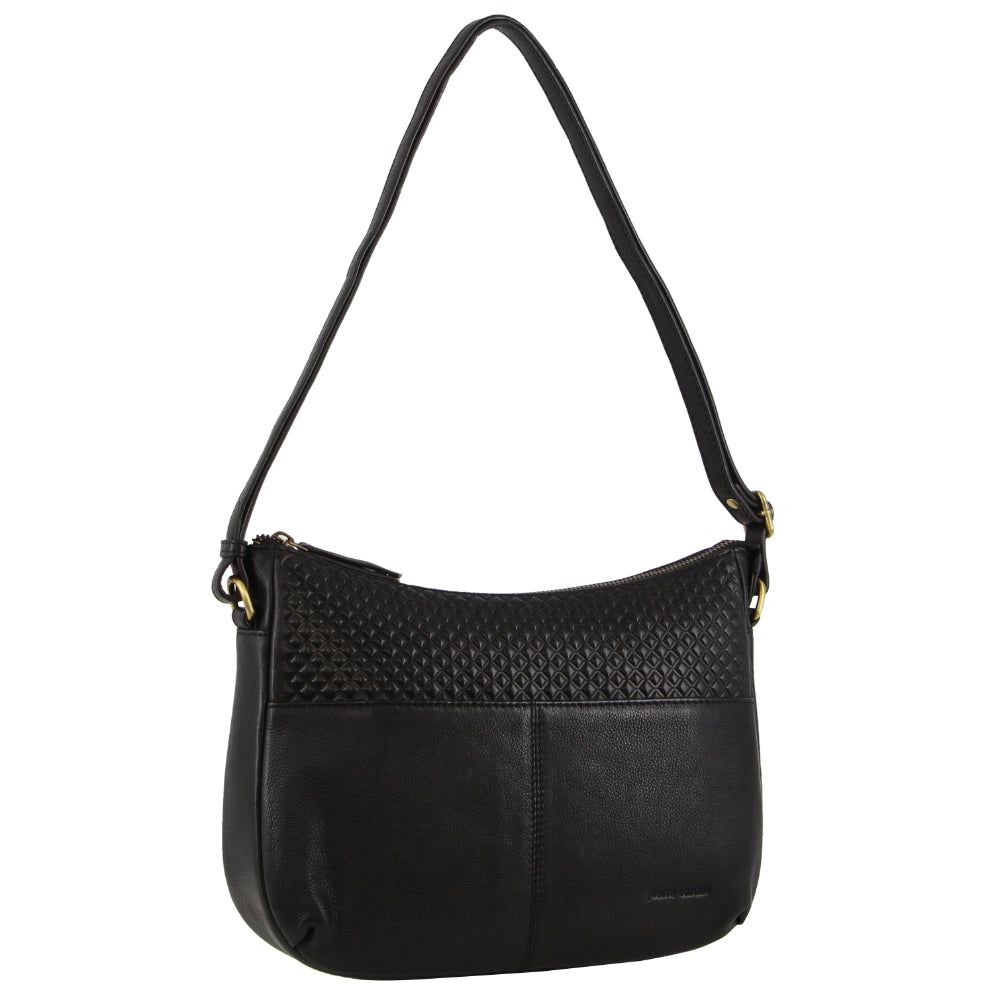 Pierre Cardin Leather Diamond Pattern Embossed Cross-Body Bag Black | KWROZ4185